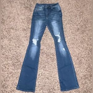 Dark wash ripped flare jeans